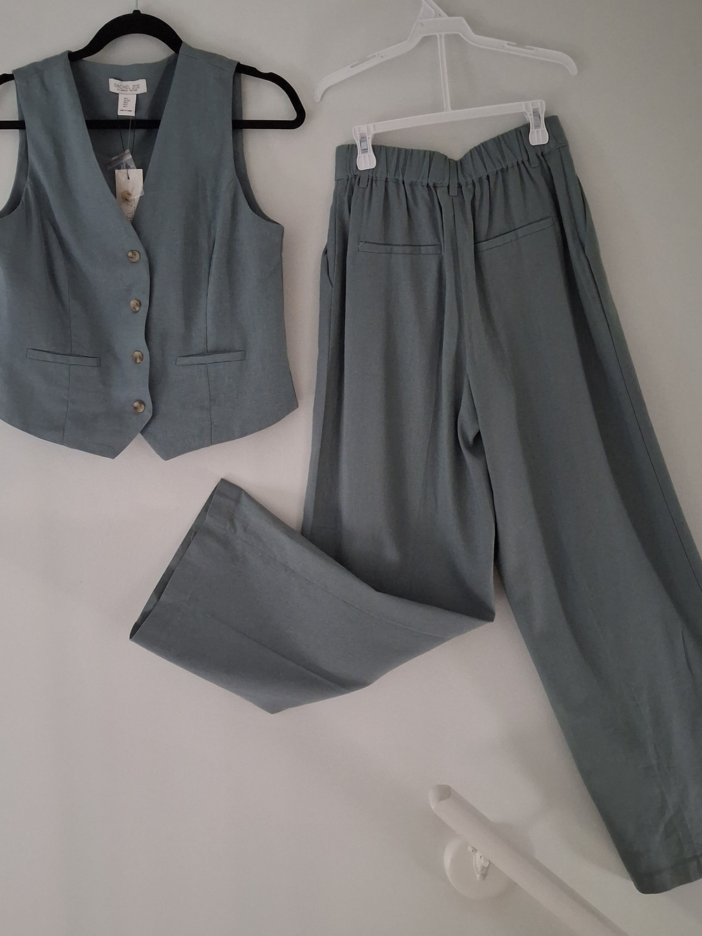 Rachel Zoe Sage Green Blue Set S Vest XS Wide-Leg High-Rise Pants